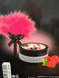 Shunga Kissable Body Powder Raspberry with pink feather tickler and raspberries